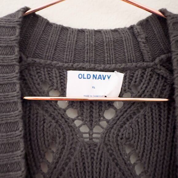Old Navy Charcoal Black Pointelle-Knit Open-Front Cardigan Size XL - Picture 3 of 5